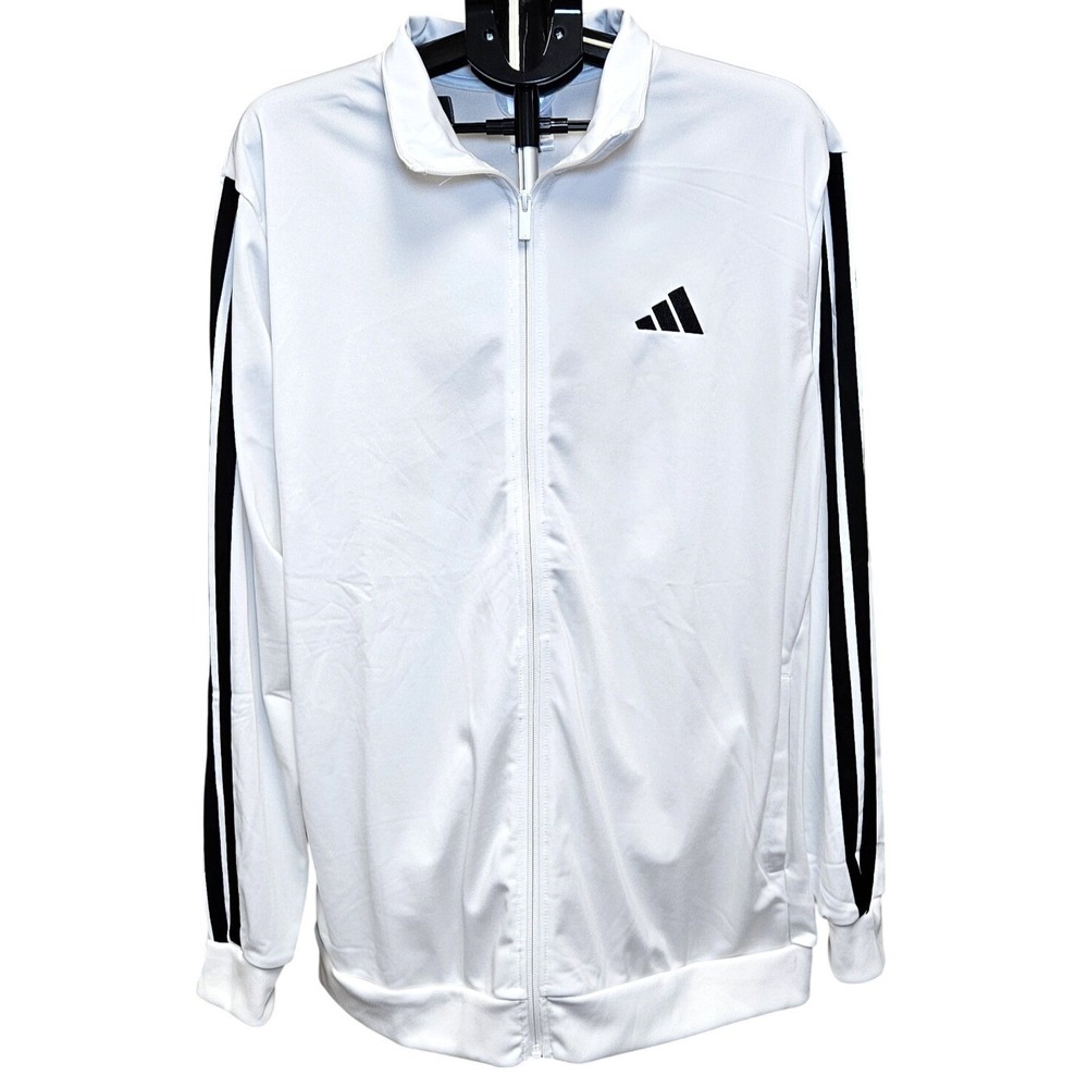 Adidas Mens XLT Big & Tall 3-Stripes Full Zip Track Jacket White Black JN6491 - Picture 2 of 16